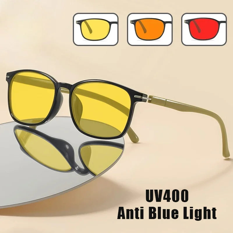 Fashionable Color Blocking Night Vision Blue Light Blocking Glasses Orange or Red Lenses for Computer Gaming Protective Eyewear