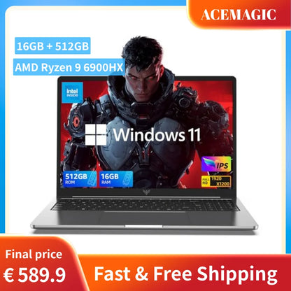 ACEMAGIC AMD Ryzen 9 6900HX Gaming Laptop 16GB LPDDR5 512GB SSD Up to 4TB 16 Inch FHD IPS Display Radeon 680M WiFi 6 Windows 11