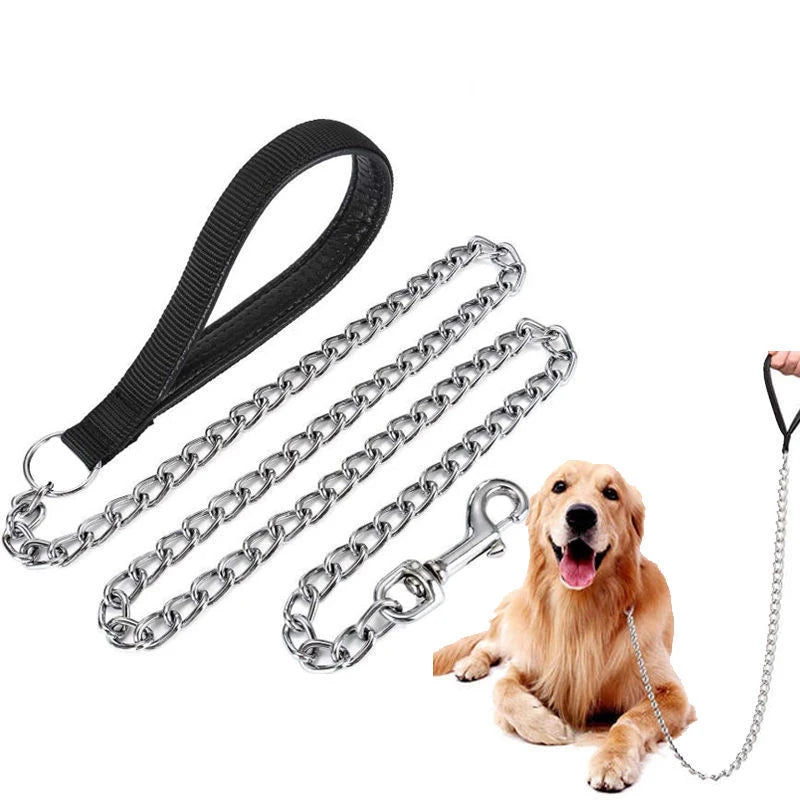 Anti-bite Iron Chain Bar 120CM Metal Dog Chain Dog Chain Leash Metal Training Pet Leash with Soft Handle for Medium Large Dogs