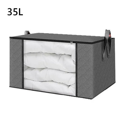 35L/60L/90L Foldable Storage Box Transparent Window Non-woven Fabric Clothes Storage Bins With Lids Dustproof