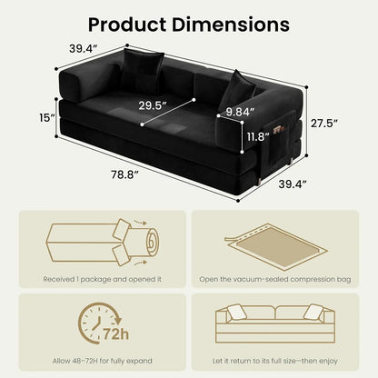 78.8" Convertible Futon Sofa Bed, Boneless Couch for Living Room | Corduroy Boneless Loveseat Sleeper Sofa, Modular, Customized