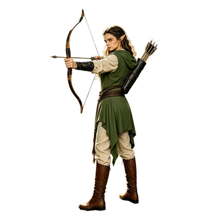 Women Irregular Hem Renaissance Elf Tunic Robe Medieval Ranger Hooded Sleeveless Cloak Belt for LARP Halloween Witch Hunter