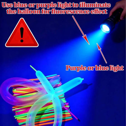 100pcs Neon Glow Long Balloons Backlight Reactive Fluorescent Colorful Long Latex Balloons DIY Twisting Birthday Wedding Party