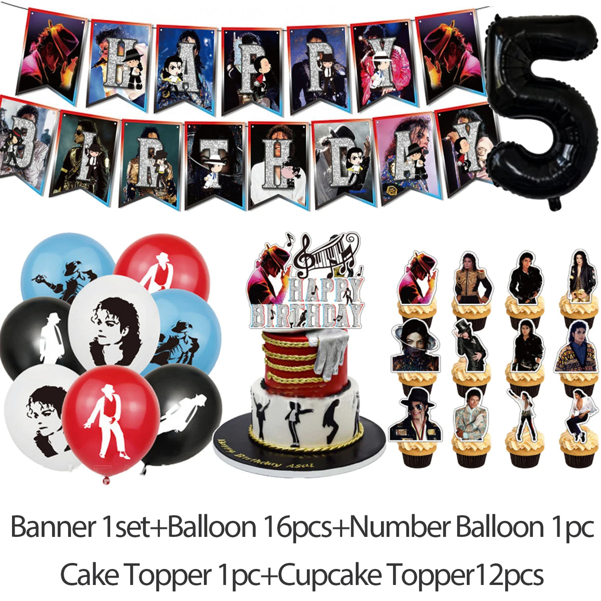 Michael Jacksons Birthday Party Decorations Fans Party Supplies Cake Topper Balloons Background Photo Studio Photography Props