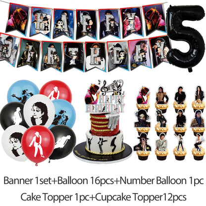 Michael Jacksons Birthday Party Decorations Fans Party Supplies Cake Topper Balloons Background Photo Studio Photography Props