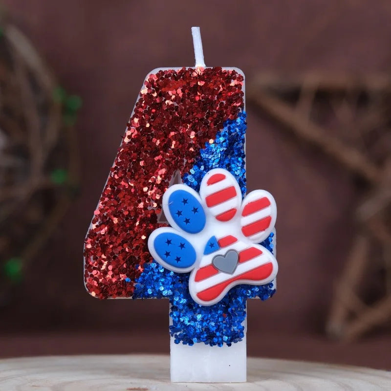 0‑9 Cat Paw Number Birthday Candle Red Blue Glitter Cake Topper Kids Cute Cat Paw First Birthday Cake Decortion Party Supplies