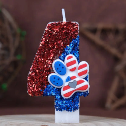 0‑9 Cat Paw Number Birthday Candle Red Blue Glitter Cake Topper Kids Cute Cat Paw First Birthday Cake Decortion Party Supplies