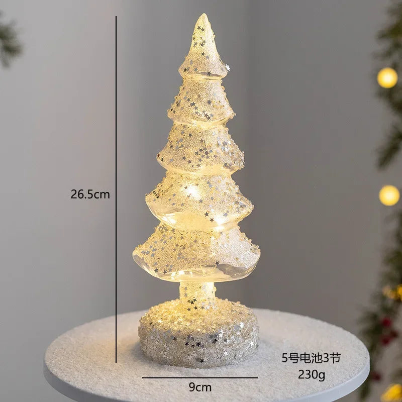 Glowing Glass Christmas Tree Ornaments Home Luminous Desktop Decoration Led Night Light Party Xmas Decorations Festival Kid Gift