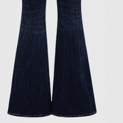 Jeans Flare Pants Women Vintage Boot Cut Embroidery Pockets Rhinestone Washed Female Distressed Denims Trousers Streetwear