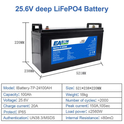 EASUN Power LiFePO4 Battery 100Ah 200Ah 12V 24V Lithium Iron Phosphate Battery Built-in BMS 6000+ Cyclic For Inverter Solar RV No Tax