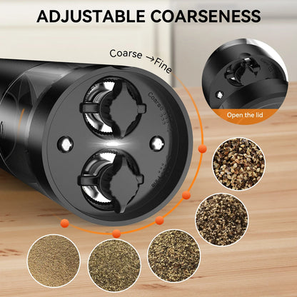 Rechargeable Electric Salt and Pepper Grinder with LED Light, Adjustable Coarseness, Designed for One-Handed Kitchen Cooking