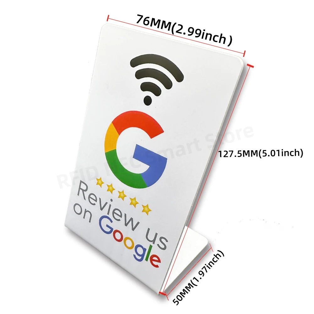 nfc tag 13.56Mhz Programmable Google Review Card NFC station table NFC Google Reviews display bending card standing bracket