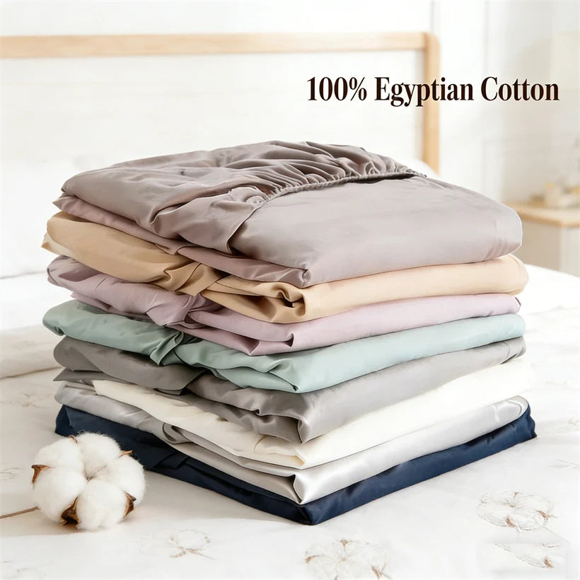 Organic Egyptian Cotton Fitted Sheet with Elastic Bands Luxury 1000TC Mattress Cover Non Slip Machine Washable 140/160/180/200cm