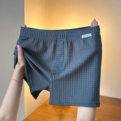 New Men's Ice Silk Jacquard Boxer Shorts, Loose and Breathable, Large Size, Square-Cut, Home Casual Simple Men's Underwear