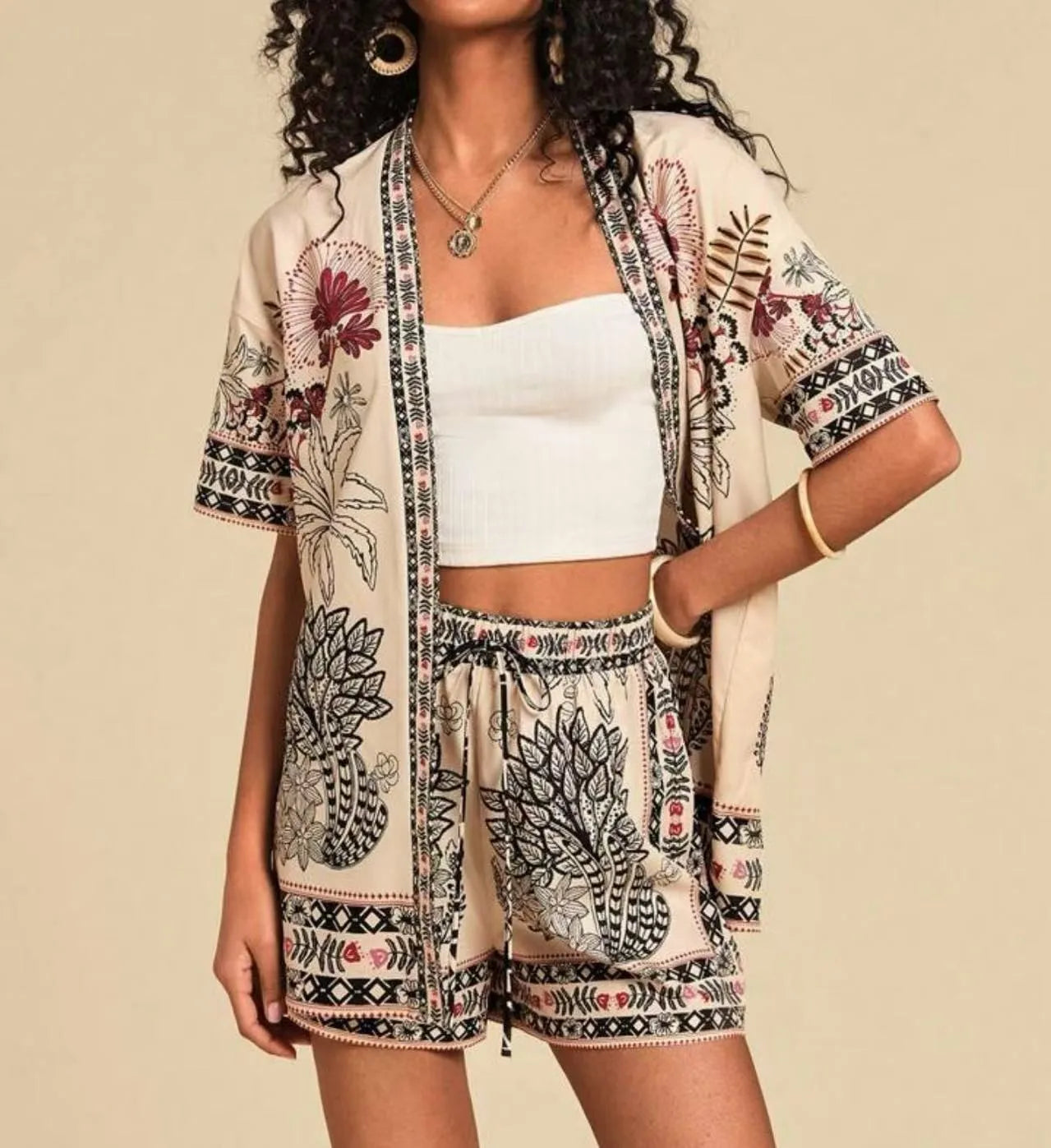 Summer Women's Suit With Shorts Printed Crop Top Short Pants Blue Patterned Set Green Floral Casual Shorts