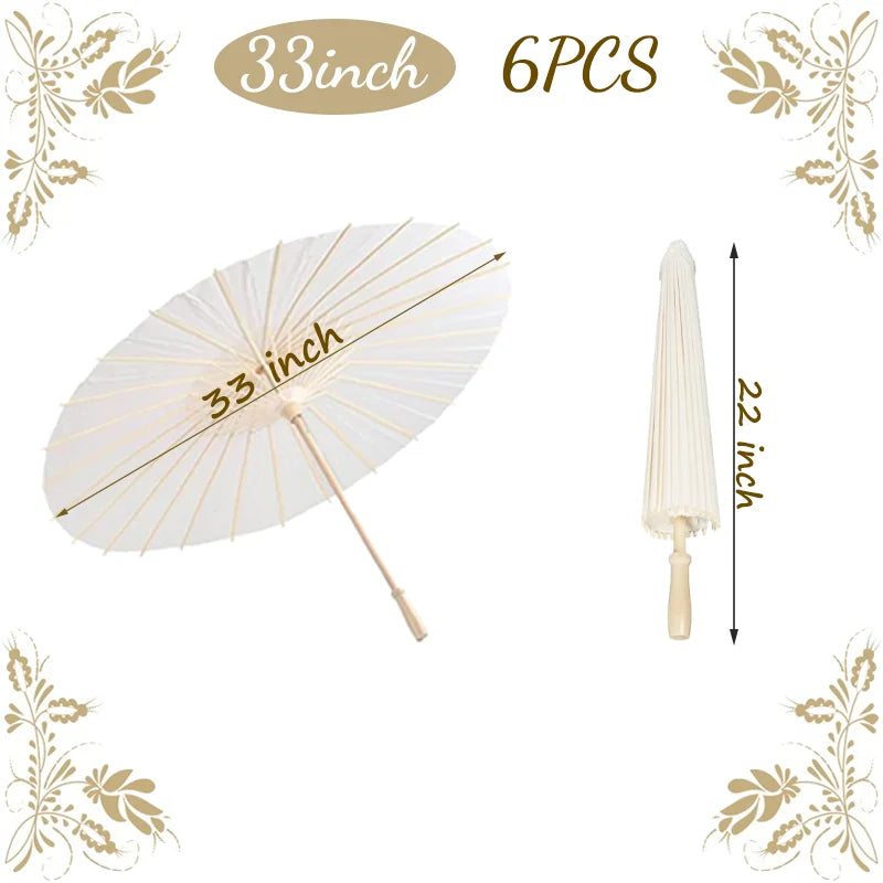 6-50Pcs 23.6/33Inches Wedding Paper Umbrellas White Parasols Bulk for Wedding Guests Bridal Party Decor Photo Props DIY Painting