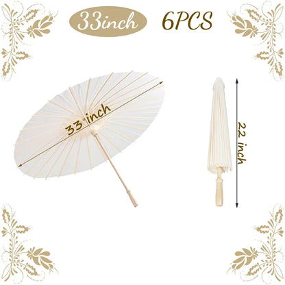 6-50Pcs 23.6/33Inches Wedding Paper Umbrellas White Parasols Bulk for Wedding Guests Bridal Party Decor Photo Props DIY Painting