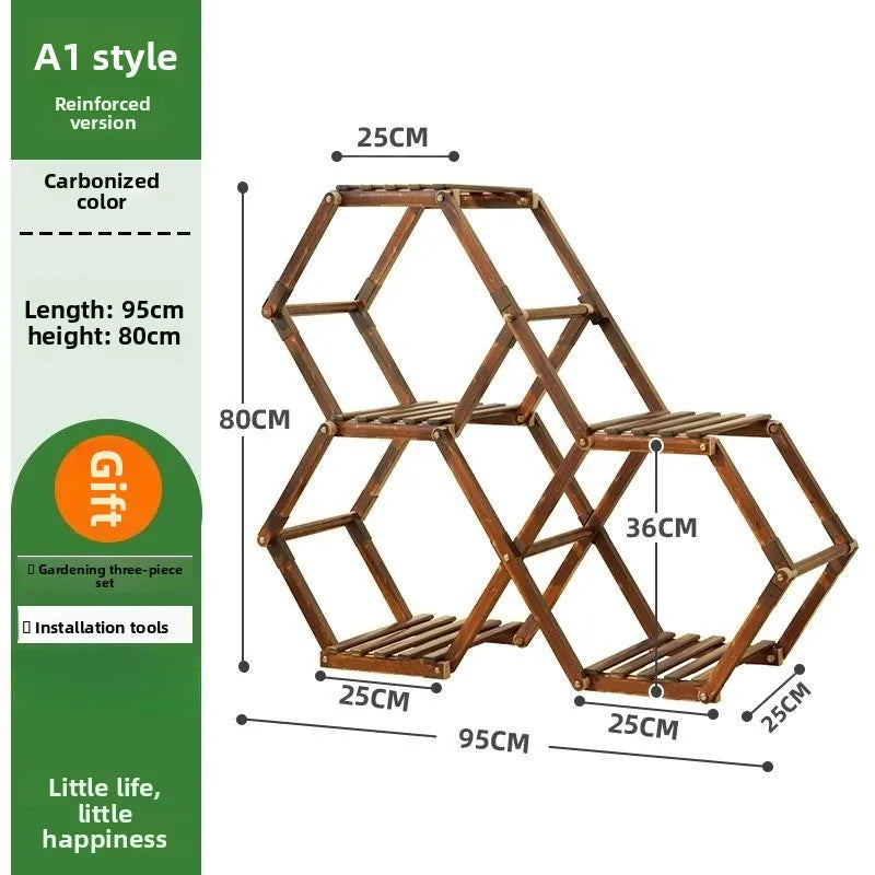 Solid Wood Plant Stand Outdoor for Multiple Plants Carbonized Wood Flower Pot Holder Heavy Duty Load Balcony Garden Home Decor