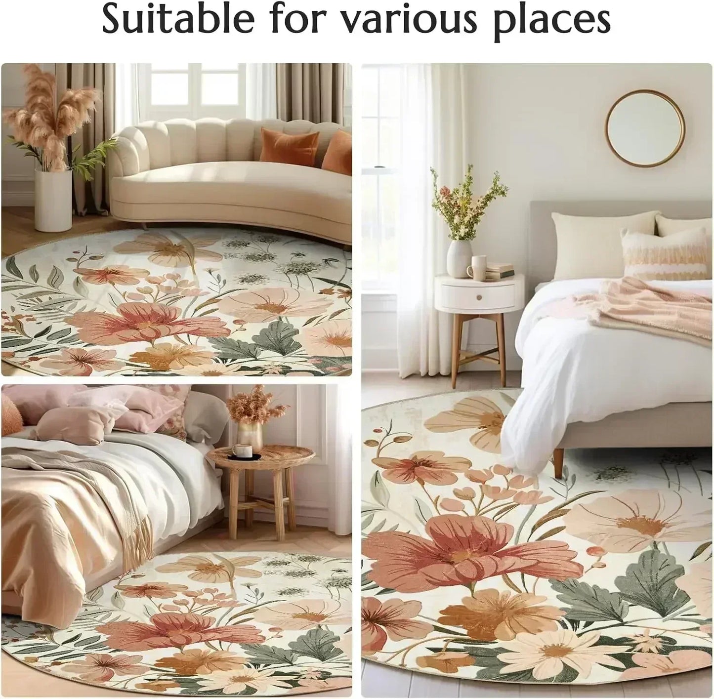Bohemia Luxury Pattern Persian Round Carpet Washable Decoration Home Light Rug Bedroom Chair Mat Red Carpets for Living Room