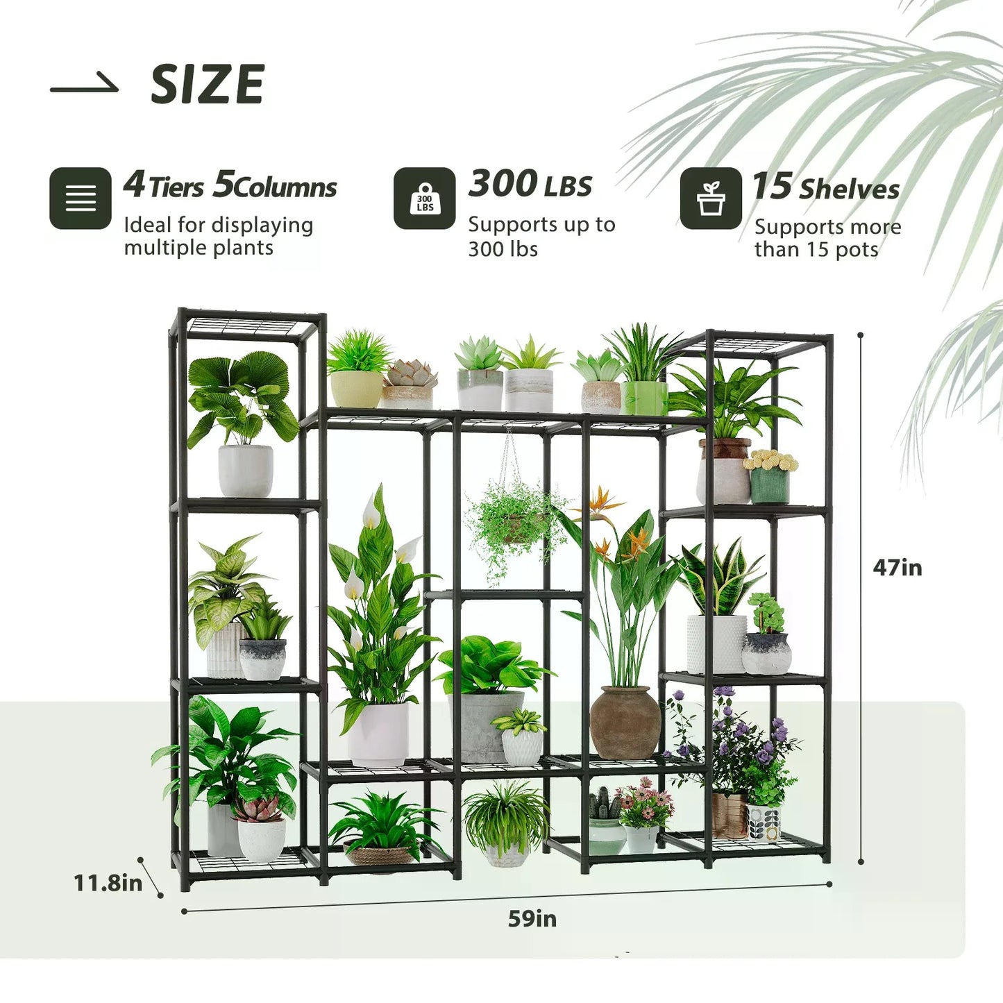 Large Plant Stand Indoor Outdoor Metal Plant Shelf Waterproof Plant Rack For Multiple Plants Wide Flower Stand For Patio Balcony Garden Black
