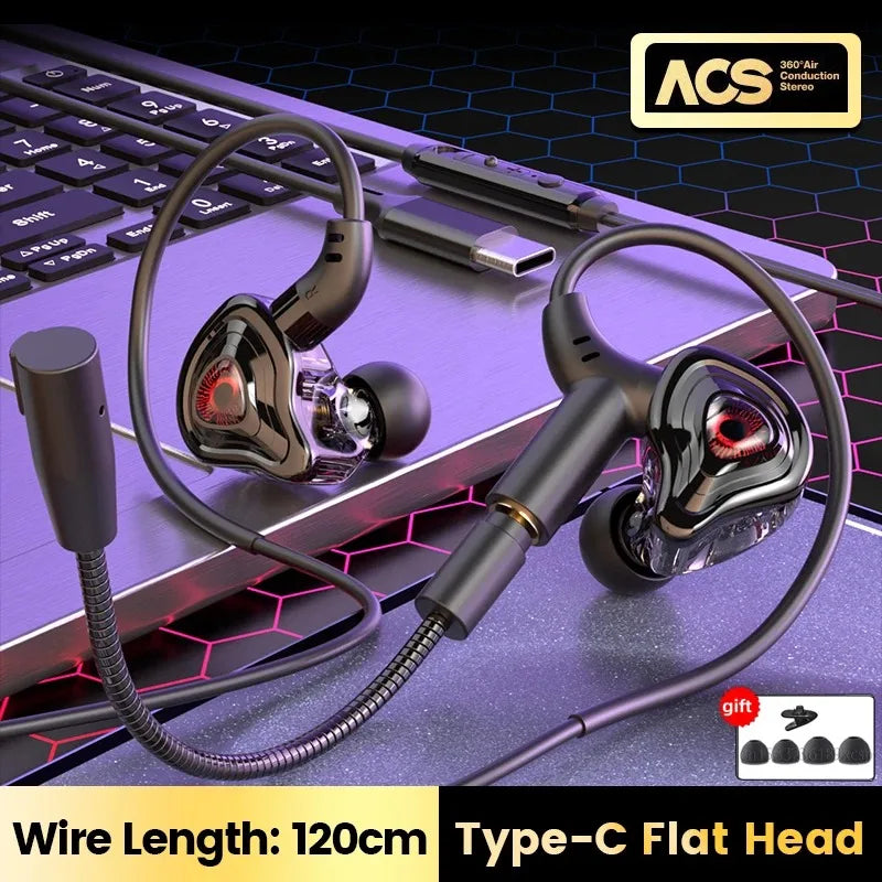 EARDECO Gaming Earbuds HD Mic Wired Headphones Bass HIFI Wired Earphone Headphone Headset Earhook Auriculares Noise Reduction