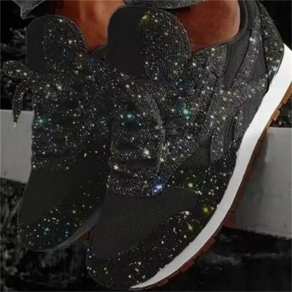 2025 New Women Flat Sneakers Casual Bling Vulcanized Shoes Women Mesh Lace Up Platform Plus Size Fashion Outdoor Woman Shoes