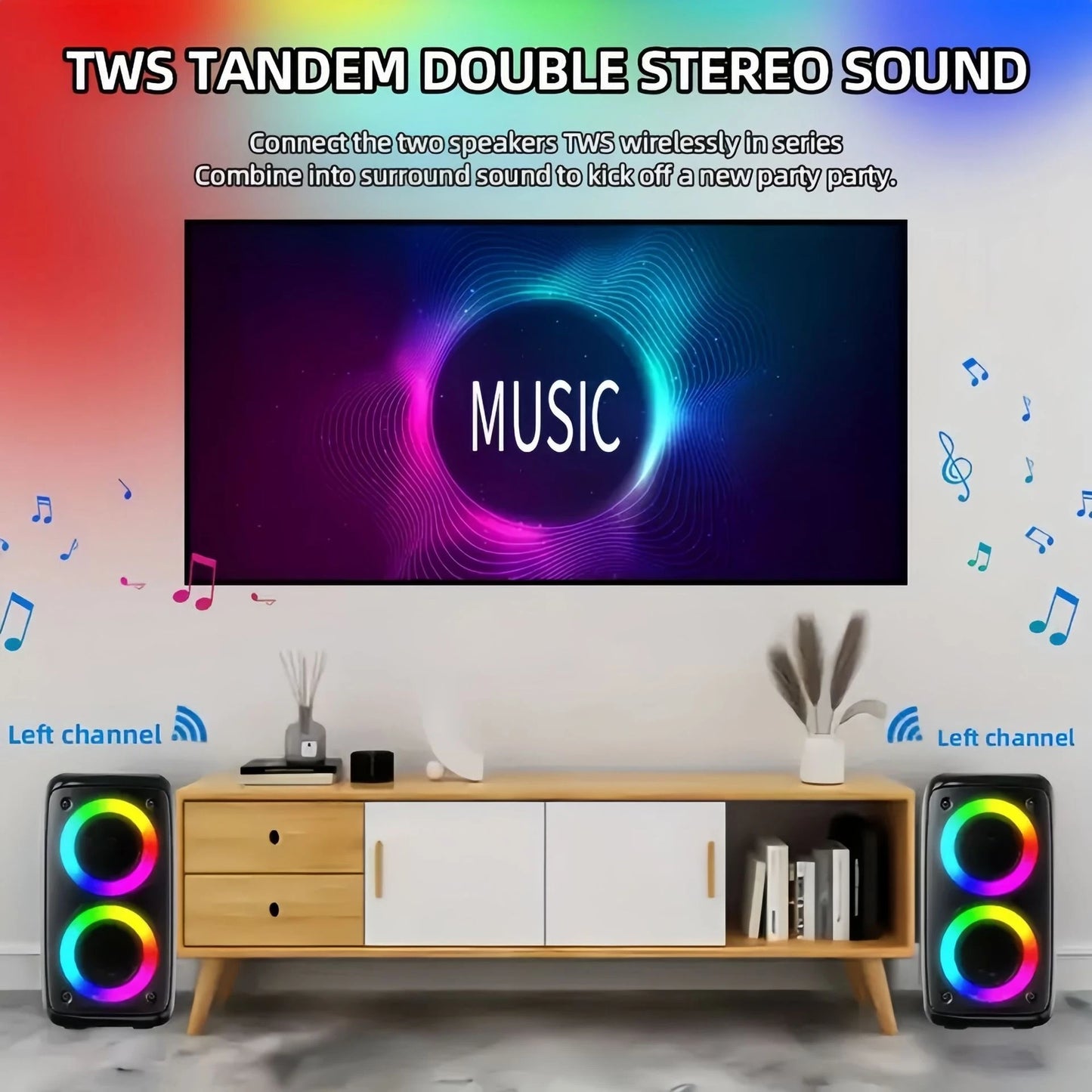 Portable Bluetooth Karaoke Speaker 10W Dual Speaker RGB 6 Lighting Effects TWS Stereo 2400mAh Battery With Wired Microphone Phone Holder