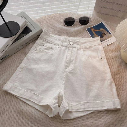 High Waist Wide Leg Casual Jeans Shorts Women's Summer Fashion Slimming A-Line Shorts Blue Denim High Waist Loose Cover Hip