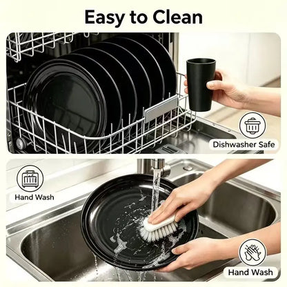 12pc Black Wheat Straw Dinnerware Sets - Dishes, Reusable Plastic Plates, Dishwasher And Microwave Plates And Bowls Sets, Bowls, Drinking Cups, Plastic Dishes For Camping, Party