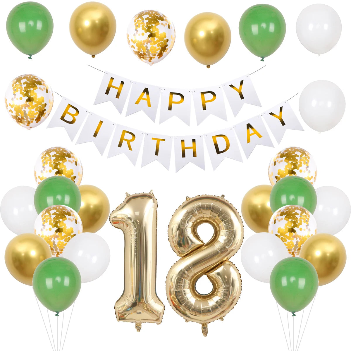 21/30/40/50/60/70th Birthday Green Gold Balloons Set Birthday Banner Party Background Decoration Adults 40inch Number Foil Ball