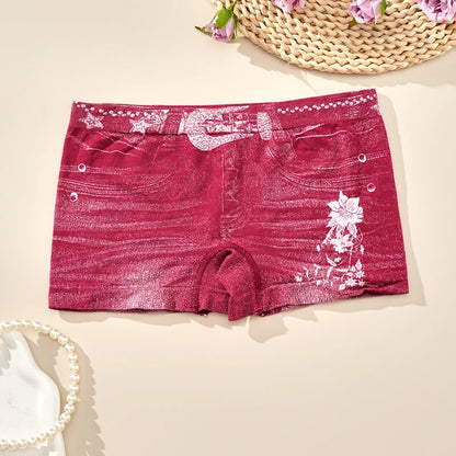 1PC Plus Size Women's Seamless Denim Briefs High-Stretch, Breathable, Mid-Rise, Boxer Briefs All-Season Wear