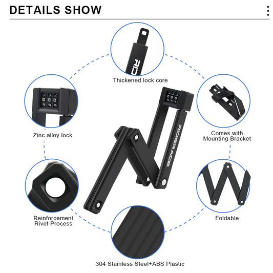 RIDERACE Foldable Bicycle Password Lock Portable Anti-Theft MTB Mountain Bike Scooter Electric E-Bike Road Cycling Folding Locks