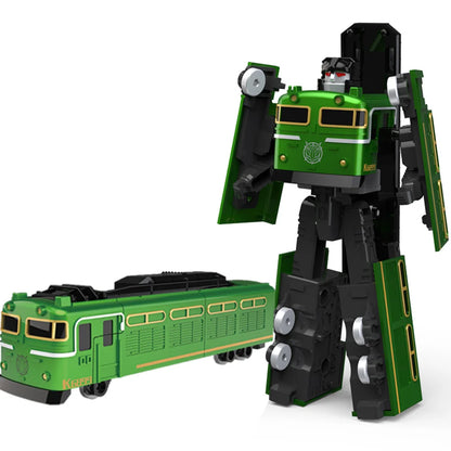 BKK Alloy Deformation Robot Train Engineering Vehicle Dinosaur Green Leather Train Toy