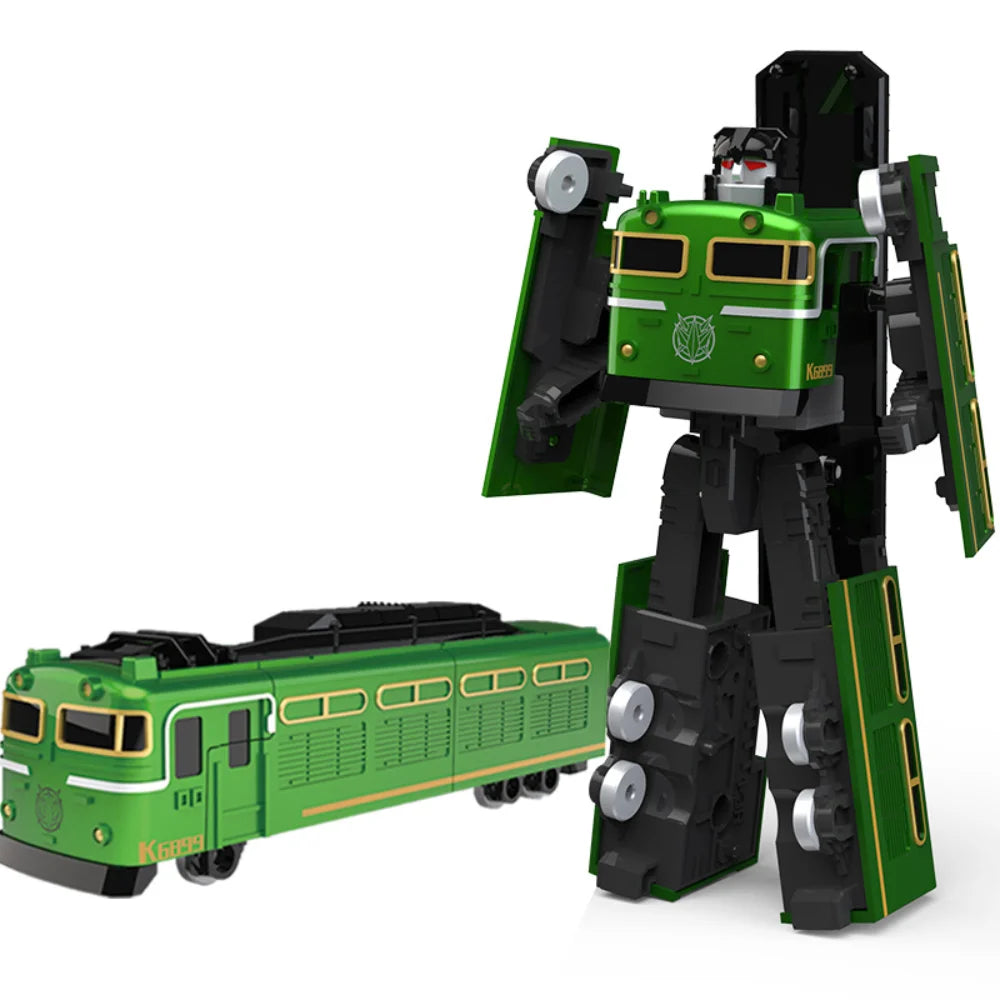 BKK Alloy Deformation Robot Train Engineering Vehicle Dinosaur Green Leather Train Toy