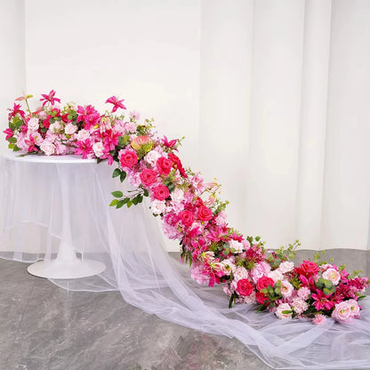 Uflower 2m Luxury Artificial Flowers Wedding Backdrop Table Long Runner Flower Row Floral Backdrop Arrangement Wall Arch Decor