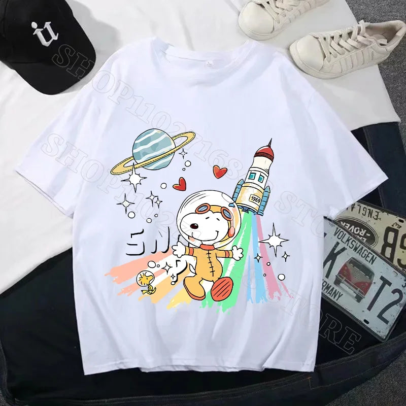 Snoopys Men Women Summer Clothes Adult Cotton Shirts Cartoon Anime Graphic Print Tops Cool Comfortable Shirt Birthday Party Gift