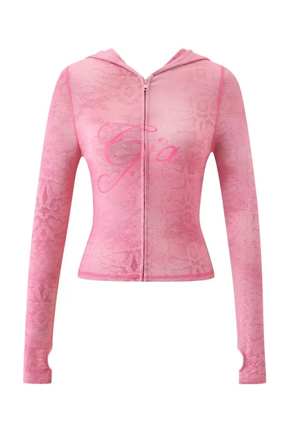 GIA Front Shoulder Slim Fit Jacket Pants Set with Letter Print Design Hooded Zipper Snake Pattern Short Fit Streetwear