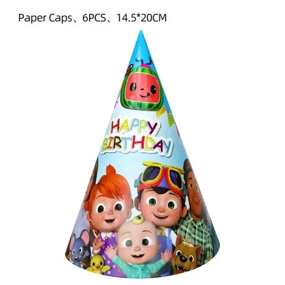 Cocomelon Balloon JJ Melon Watermelon Toy Happy Birthday Banner Party Decoration Backdrop Cake Topper JOJO Disposable Tableware
