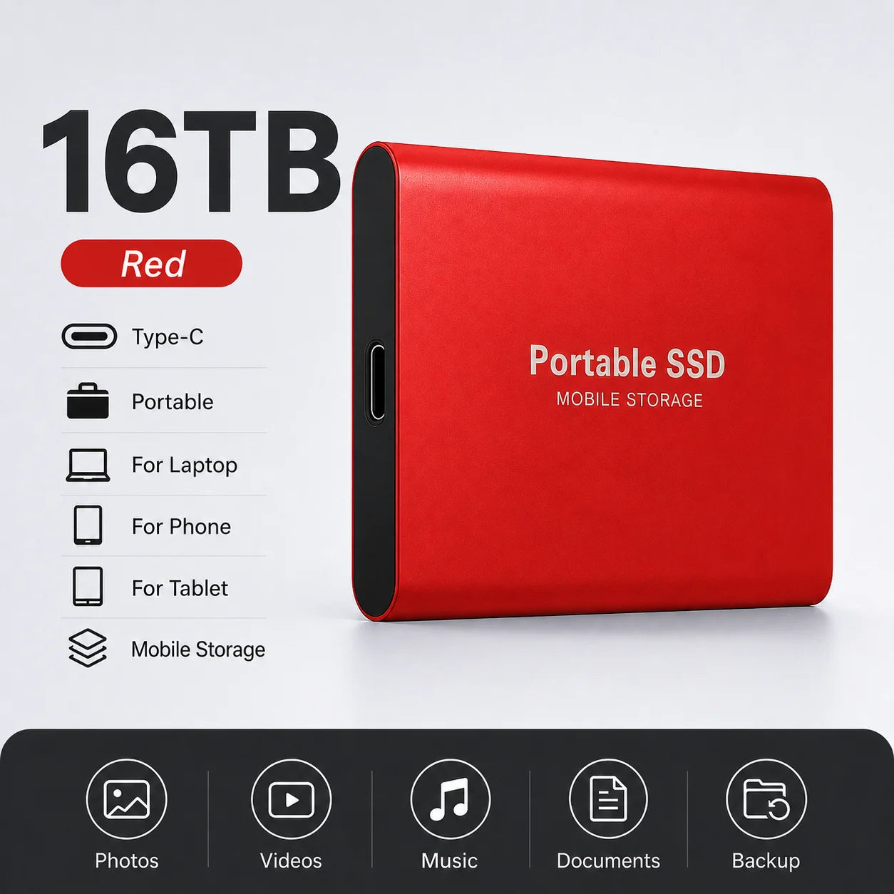 Space Efficient External Hard Drive 2TB Portable Mobile Hard Disk for Family Daily Photo Saveing PC Laptop