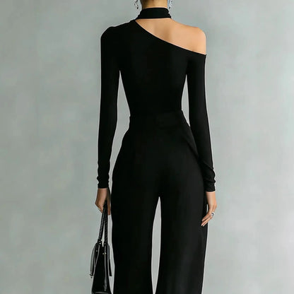 Women's Two-piece Slim-fit Long-sleeved Double-zipper Wide-leg Pant 2026 Spring Elegant Fashion Stand-up Collar Solid Color Suit