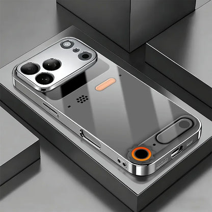 Minimalist Gaming Console Pattern Glass Phone Case For iPhone 11 12 13 14 15 16 17 Pro Max Plus 17 Air Electroplate Silver Cover
