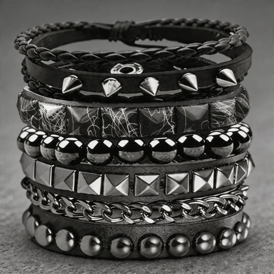 4pcs/set Gothic Punk Rock Square Rivet Bracelet Daily and Party Gothic