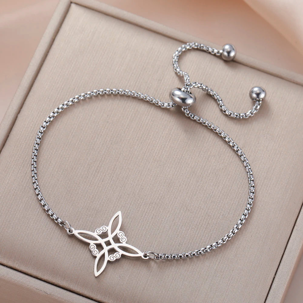 Dawapara Witch Knot Charm Bracelet for Women Celtics Knot Protection Amulet Bead Chain Stainless Steel Witchcraft Wiccan Jewelry