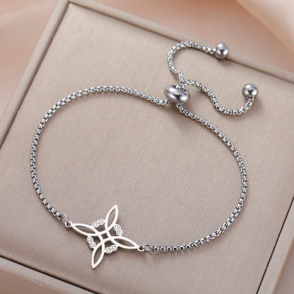 Dawapara Witch Knot Charm Bracelet for Women Celtics Knot Protection Amulet Bead Chain Stainless Steel Witchcraft Wiccan Jewelry
