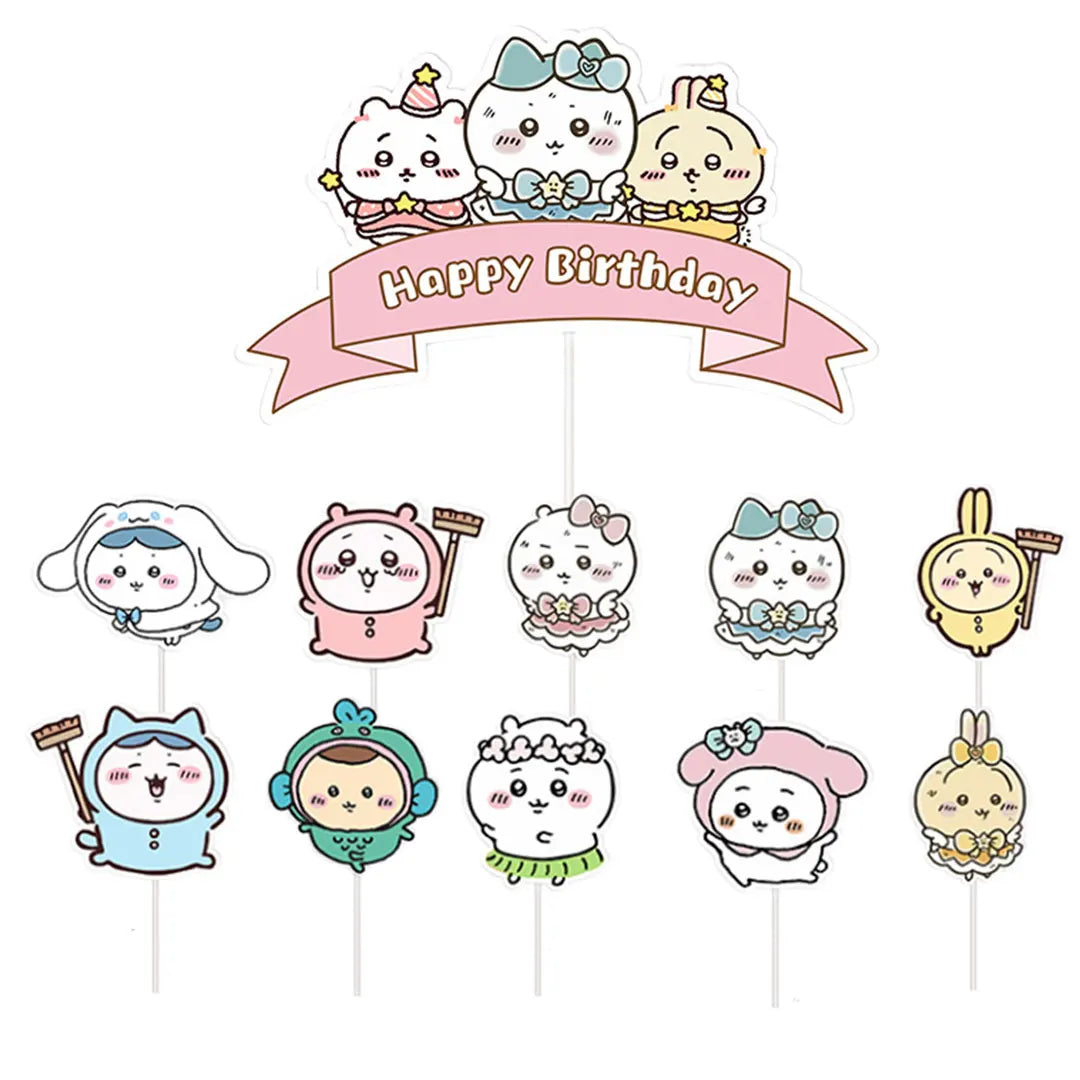Chiikawa Anime Cake Toppers Set,Cute Kawaii Character Cupcake Picks Decorations for Kids Birthday Back to School Party