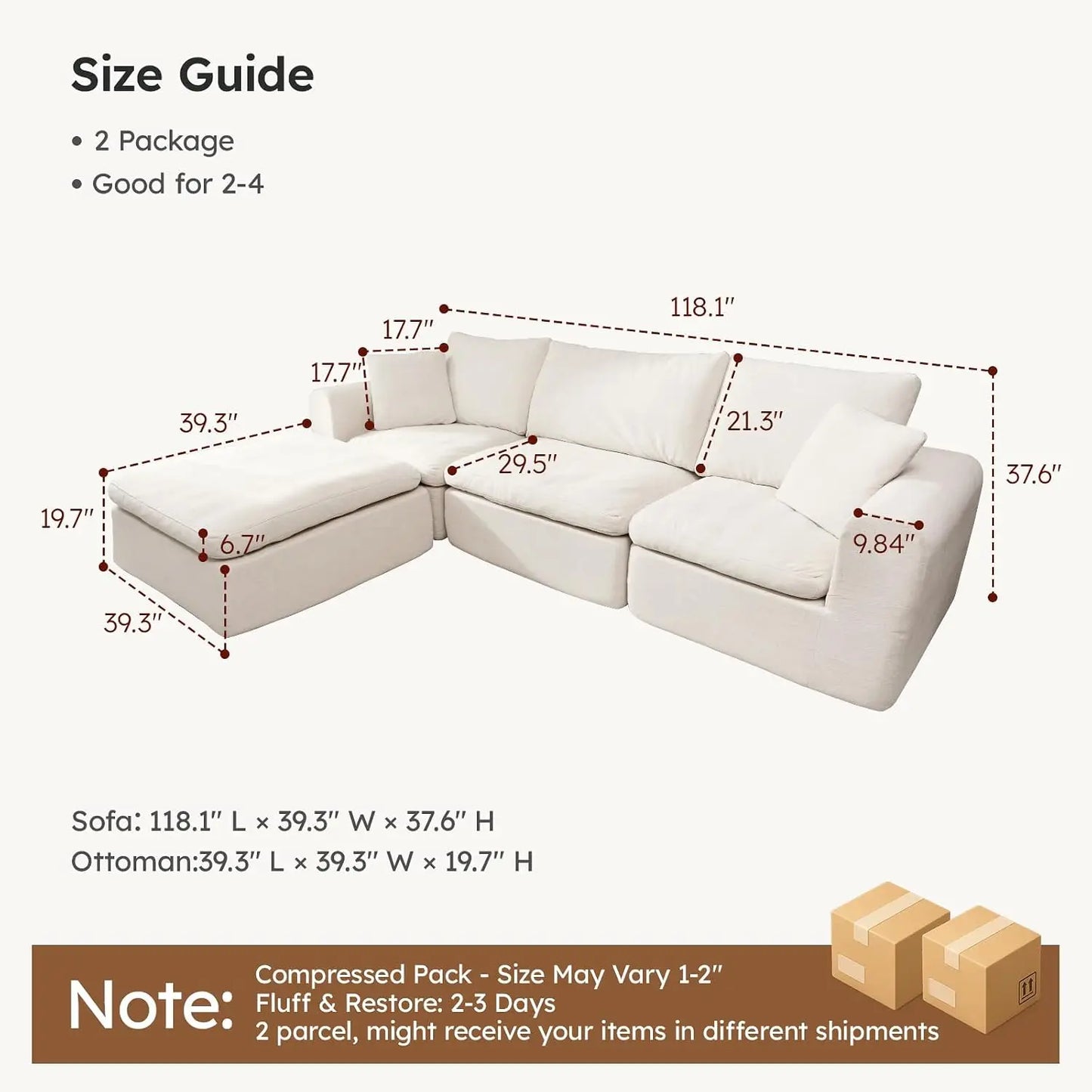 Oversized Modular Sectional Sofa, Boneless Cloud Couch with L-Shaped Chaise, Upholstered Deep Seat Comfy Couch for, Custom