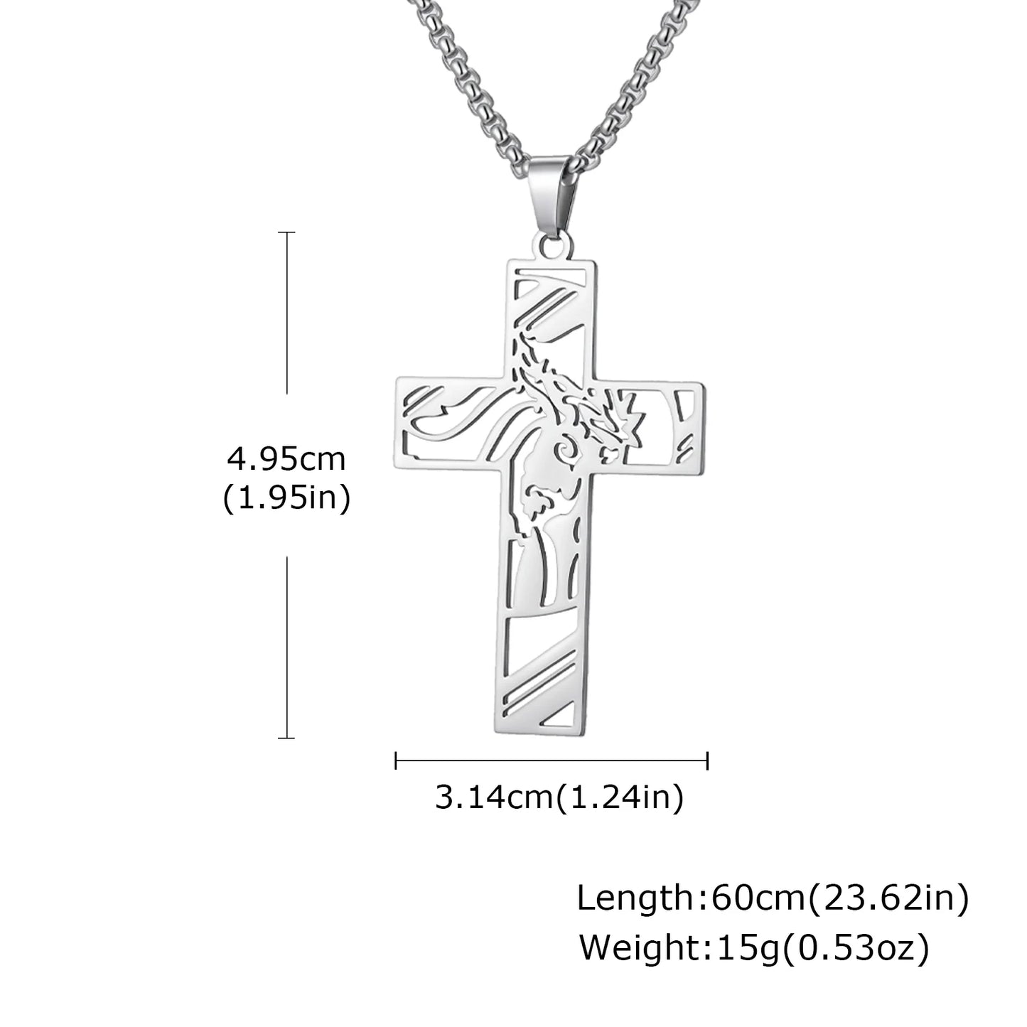 Stainless Steel Cross Necklace Catholicism Jesus Pendant Gold Color Collar Church Prayer Faith Jewelry for Men Women Gift
