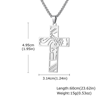 Stainless Steel Cross Necklace Catholicism Jesus Pendant Gold Color Collar Church Prayer Faith Jewelry for Men Women Gift