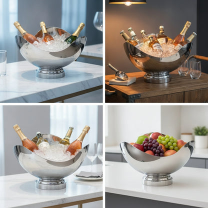 Champagne Bowl Irregular Wine Chiller Bowl Wine Cooler Container Decorative Metal Basket Stylish for Hosts, Parties