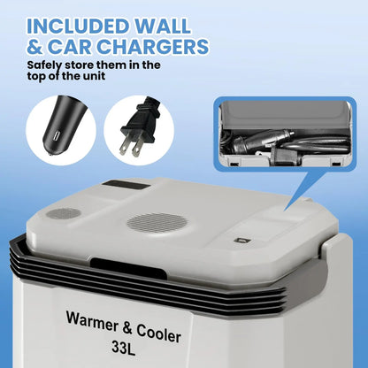 33L High Efficiency Car Refrigerator, 12V DC Plug-in Portable Electric Cooler & Warmer Fridge with Carry Handle, Stable Anti-Shock Design for Road Trips, RV Travel, Dark Gray